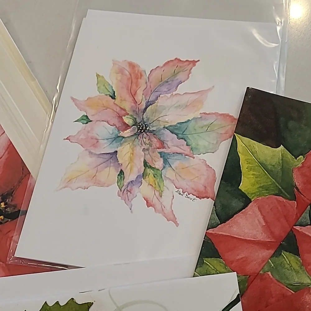 Festive Poinsettia Greeting Cards 7 Total